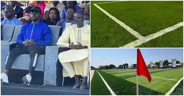 Sadio Maneat the inauguration of a new stadium built in his hometown of Bambali in Senegal.