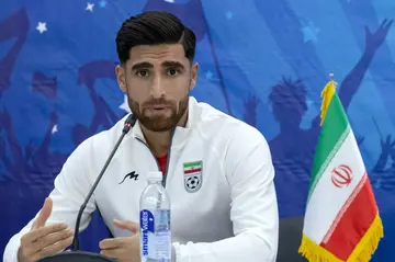 Iran captain Alireza Jahanbakhsh speaks at a World Cup press conference