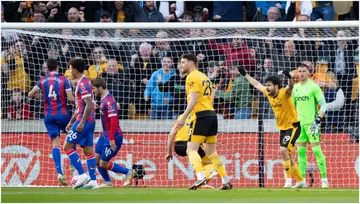 Joachim Andersen scores (OG) during the Premier League match between Wolverhampton Wanderers and Crystal Palace at Molineux. Photo by Gustavo Pantano.