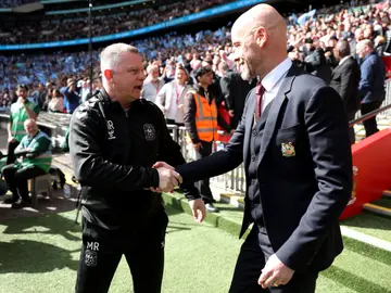 Mark Robins and Erik ten Hag before the Emirates FA Cup Semi Final match