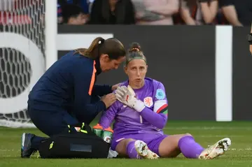 Dutch goalkeeper Sari van Veenendaal was knocked out of Euro 2022 after injuring a shoulder in the opener against Sweden
