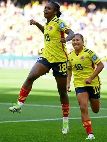 Caicedo (L) celebrates after scoring against South Korea at the Women's World Cup