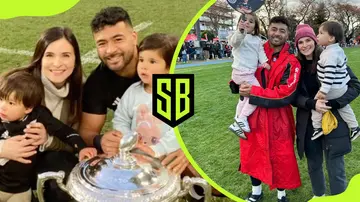 Richie Mo'unga with his wife two kids