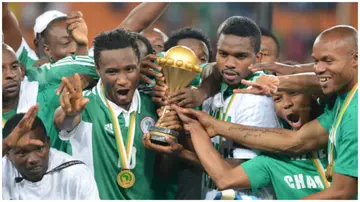 Nigeria celebrate during the 2013 African Cup of Nations Final match between Nigeria and Burkina Faso. Photo: Lee Warren.