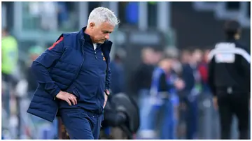 Jose Mourinho looks dejected during the Serie A match between AS Roma and AC Milan Calcio at Stadio Olimpico. Photo by Giuseppe Maffia.