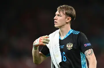 Matvey Safonov played for Russia against Denmark in the Euros in 2021