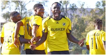 Eugene Asike celebrates while in action for KPL champions Tusker FC. Photo: @tusker_fc.