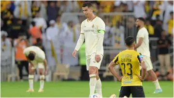 Cristiano Ronaldo looks disappointed during the Saudi Pro League match between Al Ittihad and Al Nassr at King Abdullah Sports City. Photo by Khalid Alhaj.