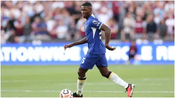 Moises Caicedo in action during the Premier League match between West Ham United and Chelsea at London Stadium. Photo by Jacques Feeney.