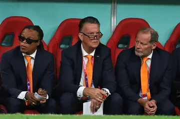 Louis van Gaal (C) helped the Netherlands finish third at the 2014 World Cup in Brazil