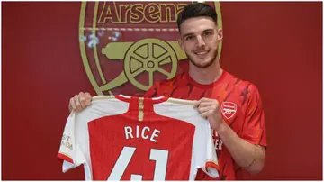 Arsenal unveil new signing Declan Rice at London Colney. Photo by Stuart MacFarlane.