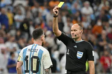 Lionel Messi was shown a yellow card for dissent, having earlier avoided a possible booking for handball