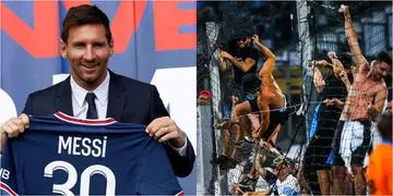 Ligue 1 fan wearing anti-Messi short while vandalizing electronic shop