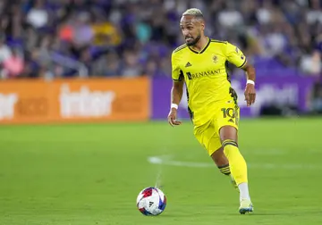 Hany Mukhtar runs with the ball during the MLS playoff soccer match between the Orlando City SC and Nashville SC on October 30, 2023, at Explorer Stadium in Orlando, FL