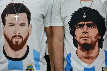 Lionel Messi (left) and Diego Maradona are worshipped in Argentina