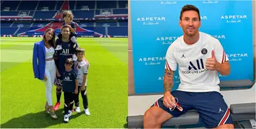 Beautiful photo as Messi is joined by wife and kids during PSG unveiling ceremony