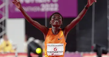 Kenya's Ruth Chepngetich wins the Nagoya Women's Marathon in Nagoya, central Japan, on March 13, 2022. (Photo by Kyodo News via Getty Images)