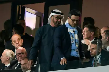 Manchester City owner Sheikh Mansour sported a club scarf as he attended Saturday's Champions League final with his brother, UAE President Sheikh Mohamed bin Zayed al-Nahyan, and City chairman Khaldoon al-Mubarak