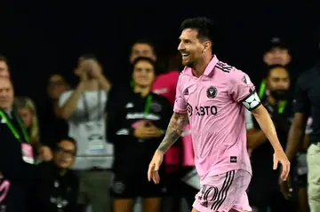 Lionel Messi smiles after scoring the winning goal in his debut for Inter Miami against Cruz Azul on Friday