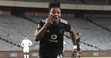 Kwame Peprah celebrates after scoring for Orlando Pirates.