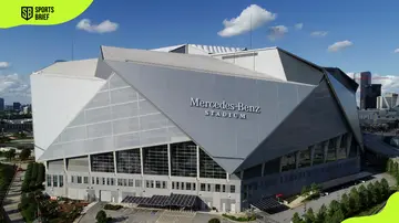 An aerial view of the Mercedes-Benz Stadium