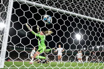 Philippines goalkeeper Olivia McDaniel concedes a goal that was then disallowed for off-side