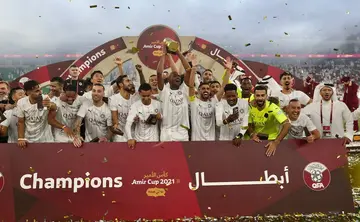 Andre Ayew and his teammates celebrate Amir Cup victory. SOURCE: Twitter/ @AlsaddSC
