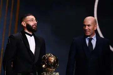 Karim Benzema received the 2022 Ballon d'Or award from former Real Madrid boss Zinedine Zidane