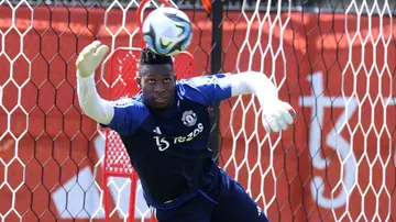 Andre Onana of Manchester United in action during a pre-season training session at Pingry School. Photo by Matthew Peters.