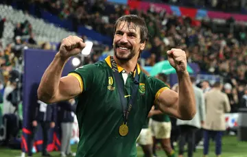 Eben Etzebeth celebrates their victory during the Rugby World Cup France 2023