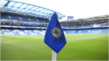 A detailed view of a corner flag at Stamford Bridge. Photo by Charlie Crowhurst.