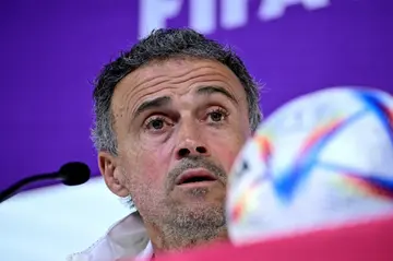 Spain's coach Luis Enrique attends a press conference at the Qatar National Convention Center ahead of the Germany clash