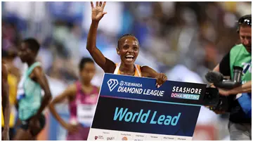 Kenya's Beatrice Chebet broke the Women's 5000 Metres world record at the 2024 Diamond League Doha meeting at Khalifa International Stadium on May 10, 2024 in Doha, Qatar. Photo: Francois Nel.