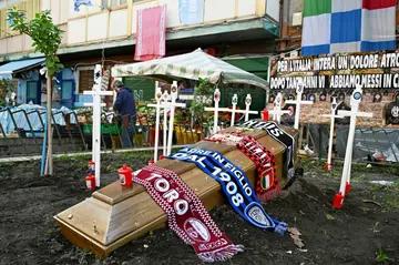 A makeshift cemetary for Napoli's rivals Serie A clubs in the Case Nuove district of Naples
