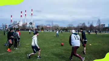 People playing kickball on Roosevelt Island