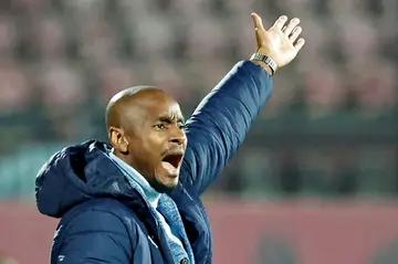 Mamelodi Sundowns coach Rhulani Mokwena during a 2023 CAF Champions League match against Al Ahly in Egypt