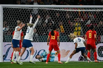 England players celebrate after scoring against China