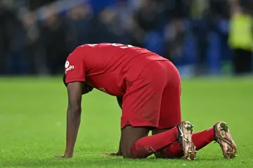 Liverpool defender Ibrahima Konate feels the strain