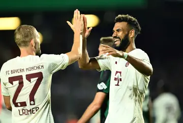 Eric Maxim Choupo-Moting (L) and Konrad Laimer both got on the scoresheet for Bayern