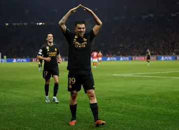 Dani Ceballos celebrates scoring his first goal of the season