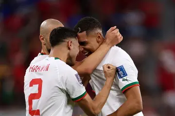 Abdelhamid Sabiri (R) scored the first goal for a jubilant Morocco against Belgium