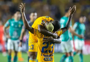 Luis Quinones celebrates his winning goal in Tigres' 2-1 win over Leon in the CONCACAF Champions League
