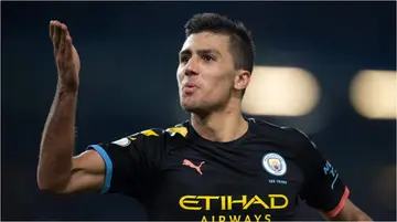 Manchester City star Rodri gestures while in action. Photo: Visionhaus.