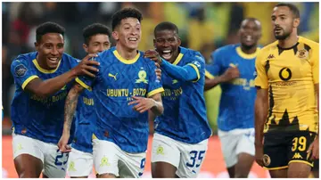 Mamelodi Sundowns players celebrate Matías Esquivel's goal vs Kaizer Chiefs. Photo: Independent Online.