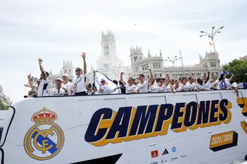 Real Madrid players celebrated winning La Liga with fans in the sunny Spanish capital on Sunday morning