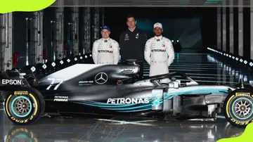 Toto Wolff, Valtteri Bottas, and Lewis Hamilton