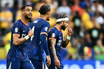 Cody Gakpo celebrates scoring the opening goal for the Netherlands in their last-16 victory over Romania at Euro 2024
