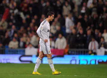 Cristiano Ronaldo leaves the pitch after receiving a red card