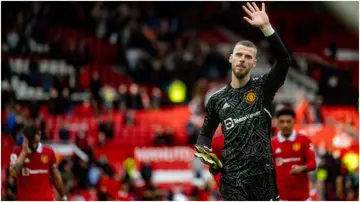 David de Gea waves to fans after the Premier League match between Manchester United and Newcastle United at Old Trafford. Photo by Ash Donelon.