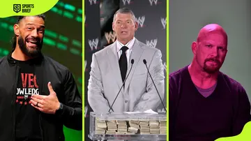 Roman Reigns (Left), Vince McMahon (Centre), and Steve Austin (Right)